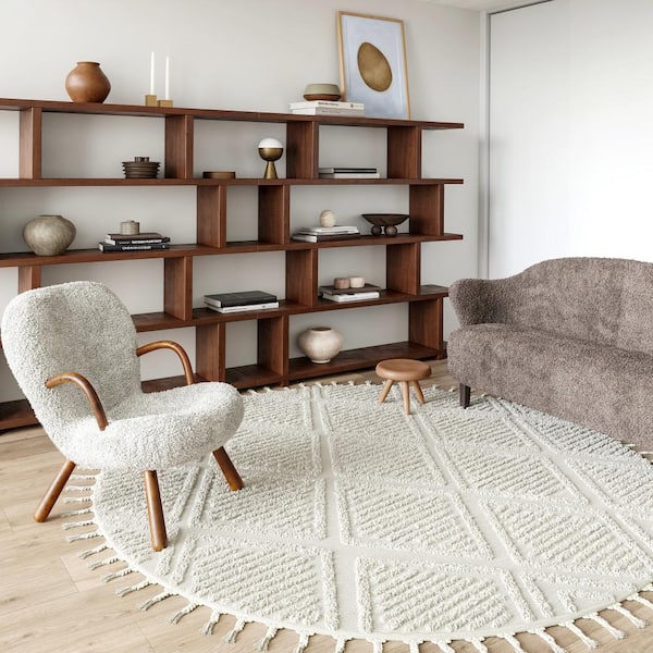 Balboa Textured Tile Ivory 8 ft. x 8 ft. Round Area Rug
