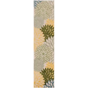 Aloha Green Multi-Color 2 ft. x 8 ft. Floral Contemporary Runner Indoor Area Rug