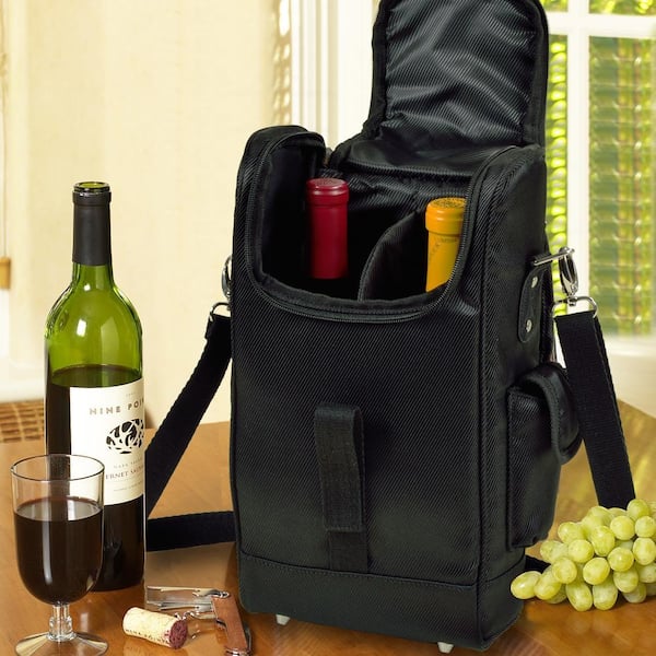 PICNIC AT ASCOT NY Black 2-Bottle Wine Tote with Corkscrew 325NY