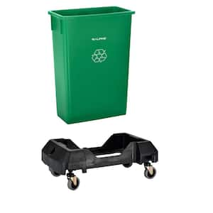 23 Gal. Green Slim Recycling Bin Trash Can and Dolly Combo