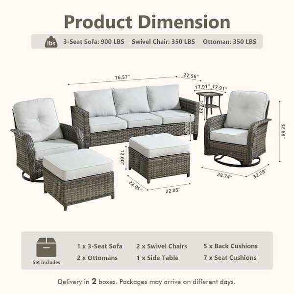 Caodoc Elysia Gray 6-Piece Wicker Outdoor Sectional Patio