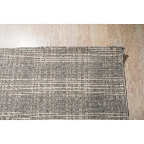 Gray 12 ft. x 15 ft.Hand Knotted Wool Transitional Reversible Plaid Rug Area Rug