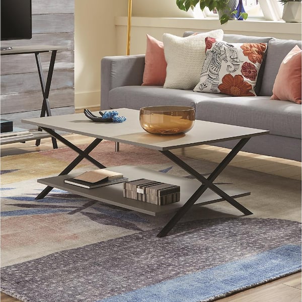 Alaterre Furniture Cornerstone 48 in. Gray Large Rectangle Stone Coffee Table with Shelf