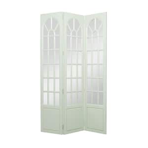 6 ft. Green 3 Panel Hinged Foldable Partition Room Divider Screen with Window Pane Style Mirror