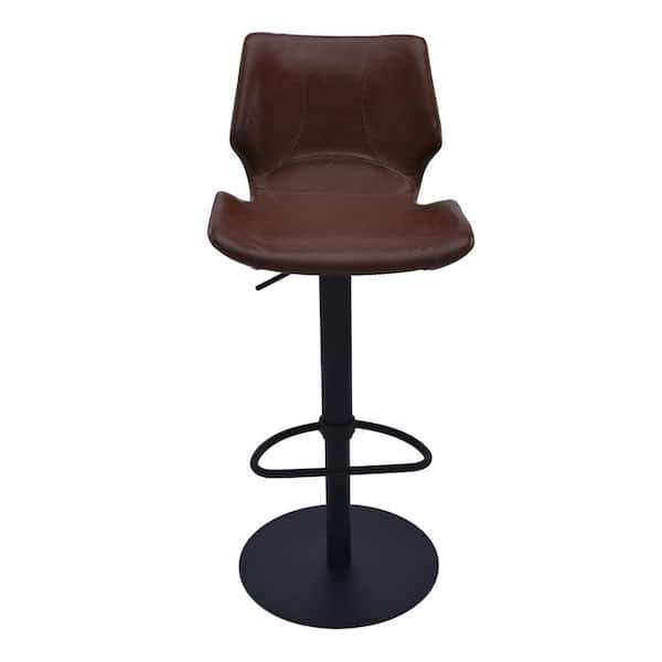 HomeRoots 21 in. Coffee Low Back Metal Counter Height Bar Chair with Faux leather Seat