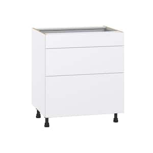 Fairhope Bright White Slab Assembled Base Kitchen Cabinet with 3 Drawers (30 in. W x 34.5 in. H x 24 in. D)