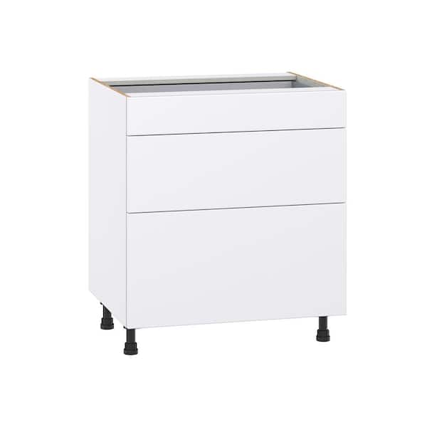 J COLLECTION Fairhope Bright White Slab Assembled Base Kitchen Cabinet with 3 Drawers (30 in. W x 34.5 in. H x 24 in. D)