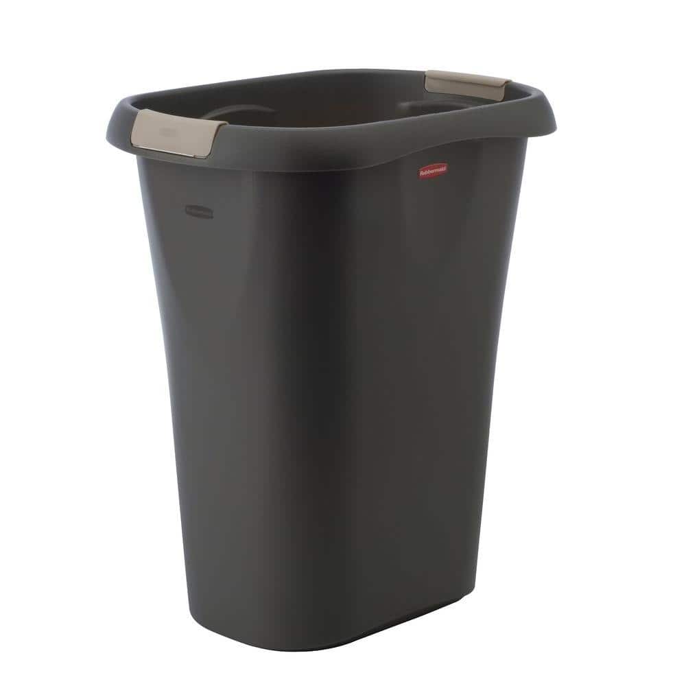 Trash Can 8 Gallon Black Garbage With Linerlock Rectangular Home Waste Bin 