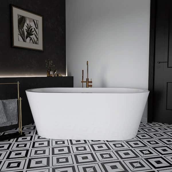 Adecab 64.5 in. x 31.3 in. Acrylic Freestanding Flatbottom Double Ended Soaking Bathtub in White