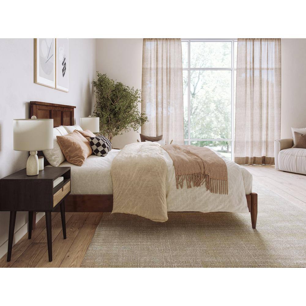 Charlotte Full Walnut Solid Wood Platform Bed with Headboard