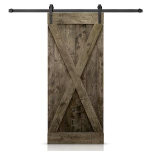 Distressed X 36 in. x 84 in. Espresso Stained DIY Solid Knotty Pine Wood Interior Sliding Barn Door with Hardware Kit