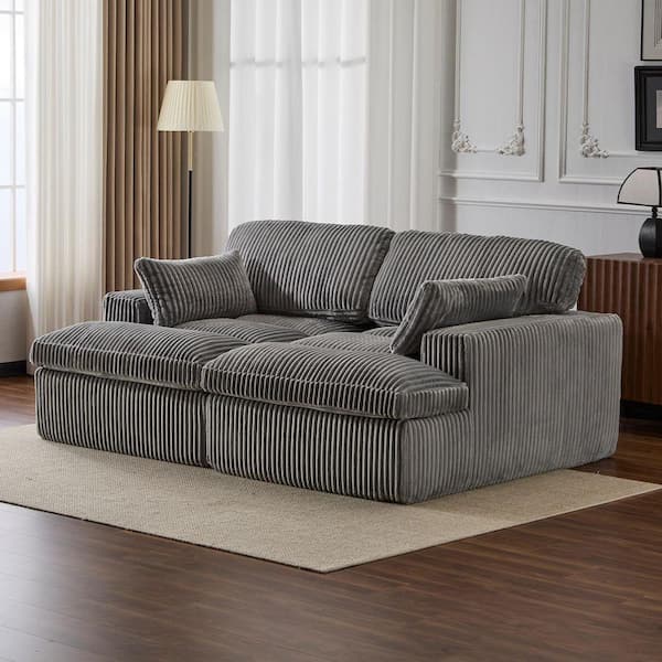 Gray Corduroy Double Full Compressed Chaise Lounge Chair