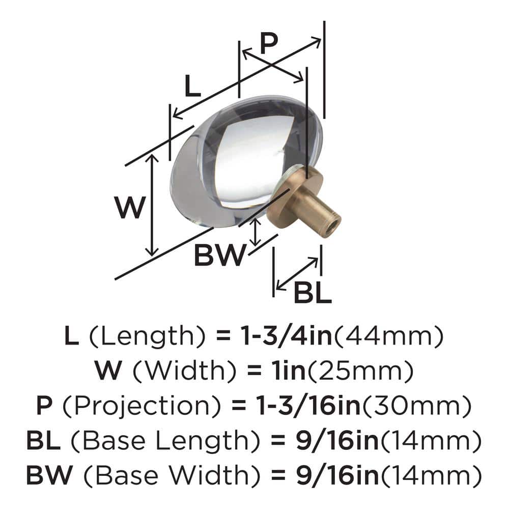 Clear and Bronze Oval Glass Cabinet Knob with Mounting Hardware