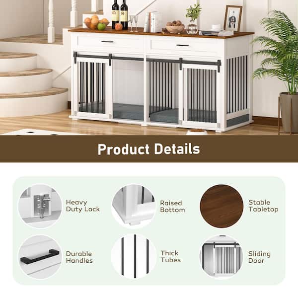Wooden Dog Crate Furniture Dog Kennel Doghouse Accent Storage Cabinet with 2-Drawers and Divider