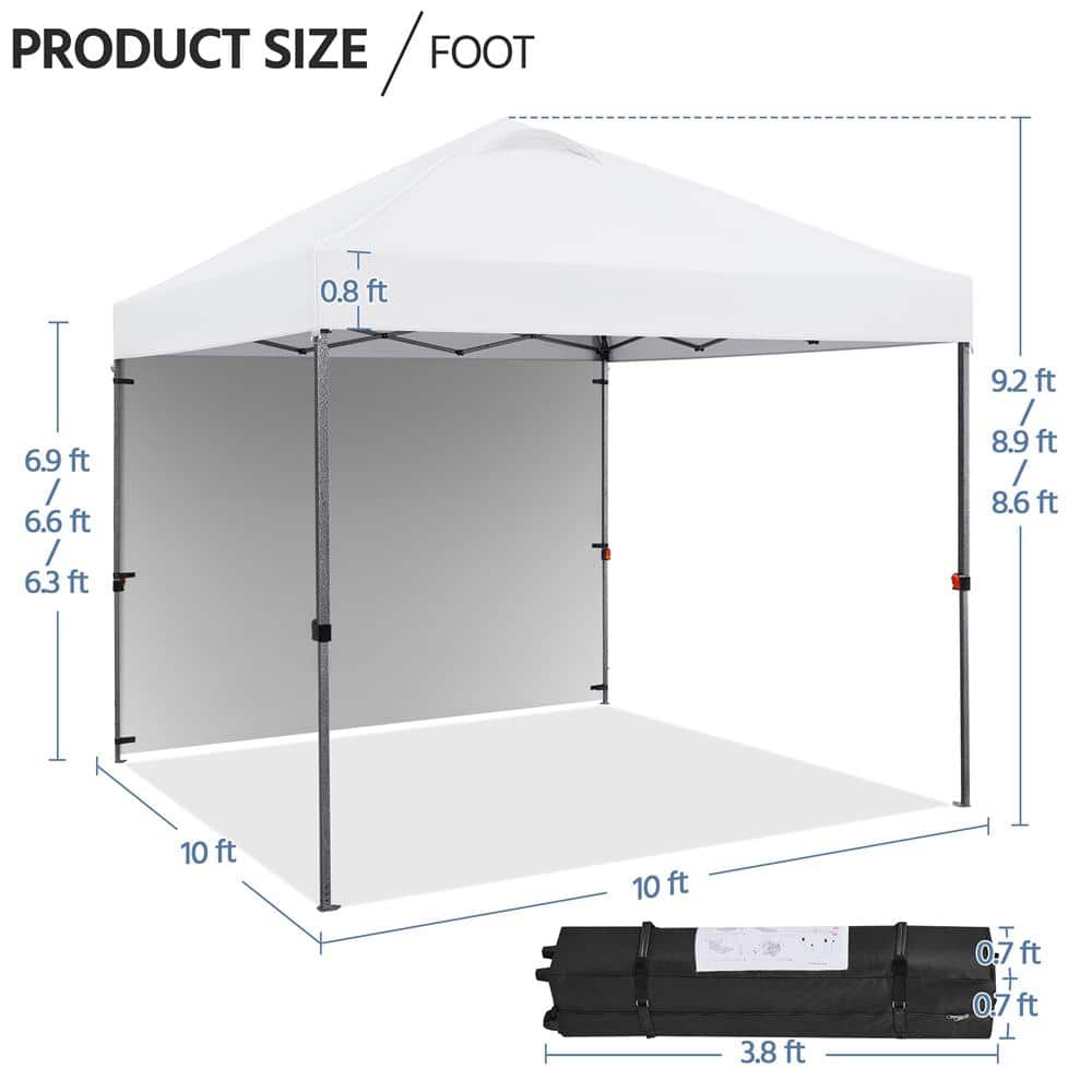 White Adjustable Height Pop-Up Canopy Tent with Sidewall