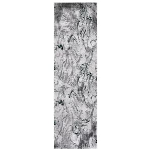 Craft Gray/Green 2 ft. x 8 ft. Abstract Marble Runner Rug