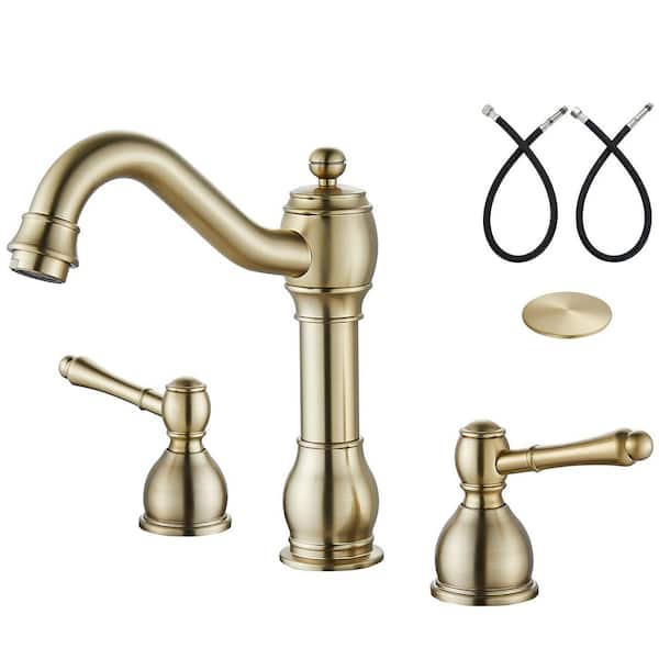PICTURESQUE CENDU LLC 8 in. Widespread Double Handle Bathroom Faucet in Brushed Gold (1-Pack)