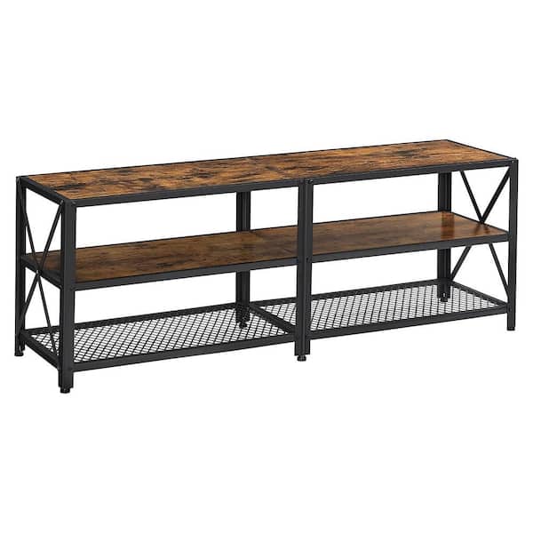 Benjara 55.1 in. Brown and Black Wood TV Stand Fits TVs up to 60 Inch in. with Metal Frame