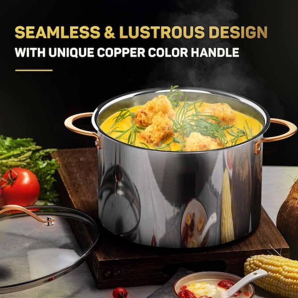 12 Quart Tri-Ply Stainless Steel Stock Pot with Copper Handle and