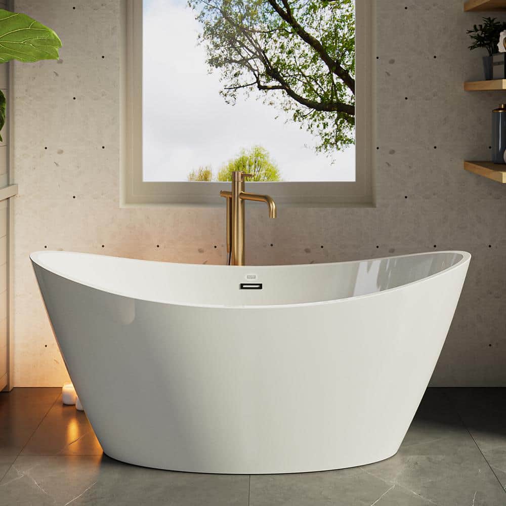 Empava 59 in. Acrylic Freestanding Bathtub Flatbottom Deep Soaking