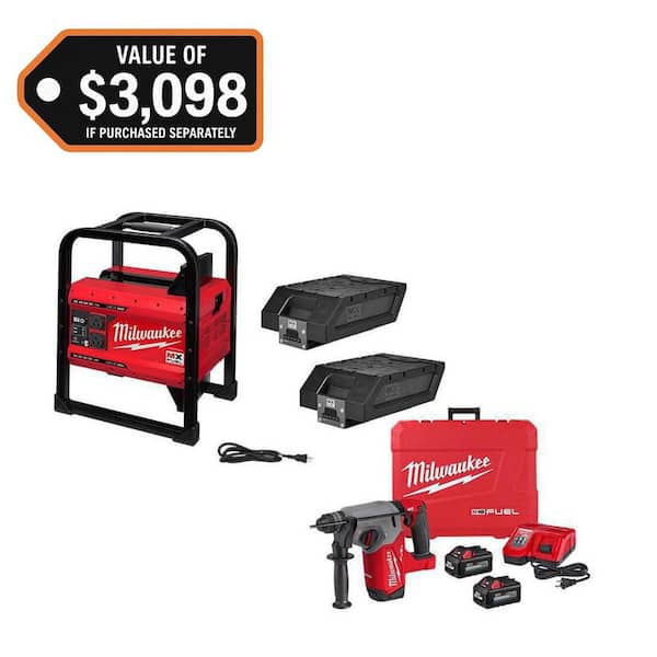 MX FUEL 3600/1800-Watt Lithium-Ion Battery Powered Power Station with M18 FUEL 1 in. Cordless SDS-Plus Rotary Hammer Kit