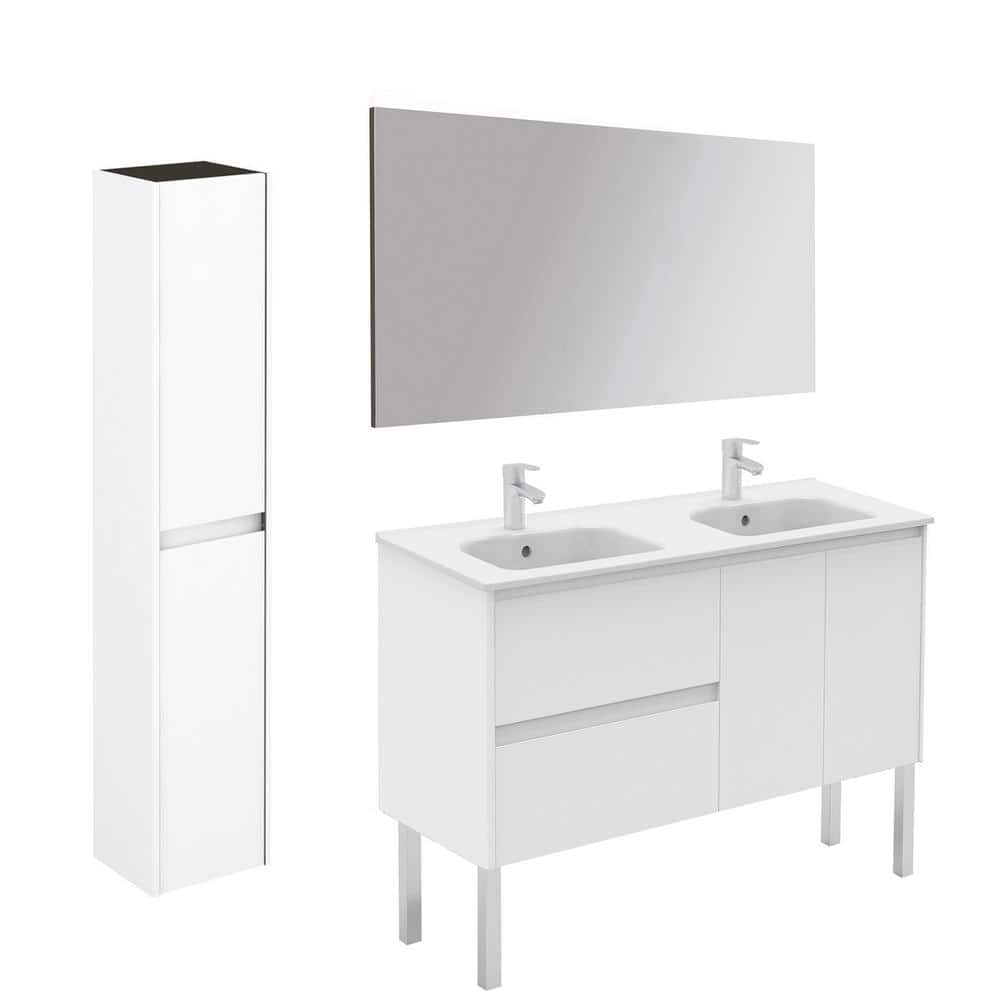 Ambra 47.5 in. W x 18.1 in. D x 32.9 in. H Bathroom Vanity Unit in Gloss White with Mirror and Column -  WS Bath Collections, Ambra120FDBP2WG