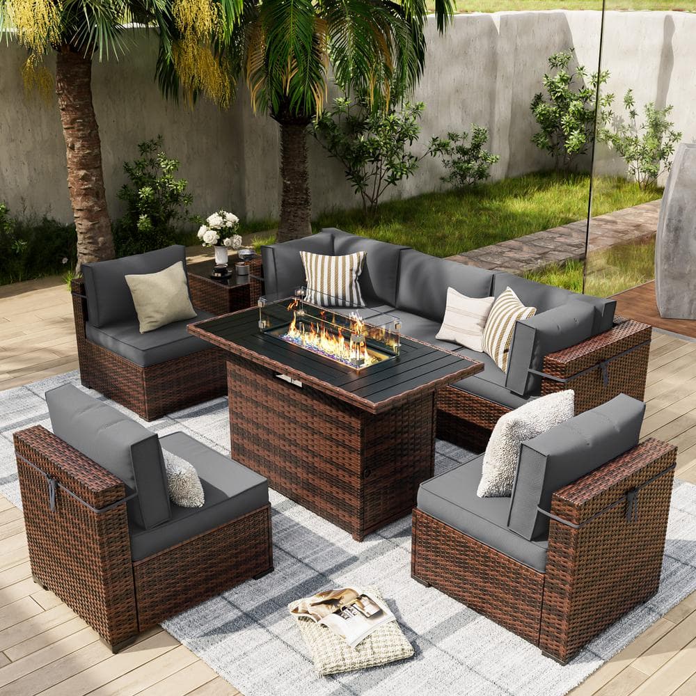 ELPOSUN 8 Piece Wicker Patio Conversation Sets With Fire Pit ELPOSUN 8 Piece Wicker Patio Conversation Sets With Fire Pit