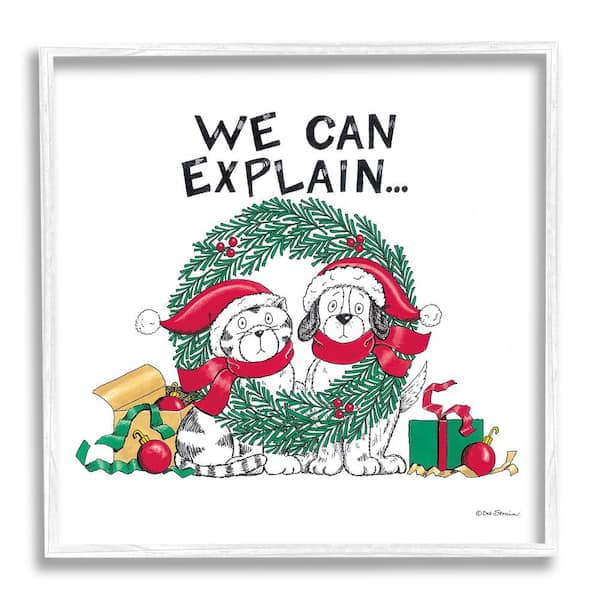 Stupell Industries Cat and Dog Christmas Humor by Deb Strain 1 Piece Framed Graphic Print Animal Poster Art Print 17 in. x 17 in.