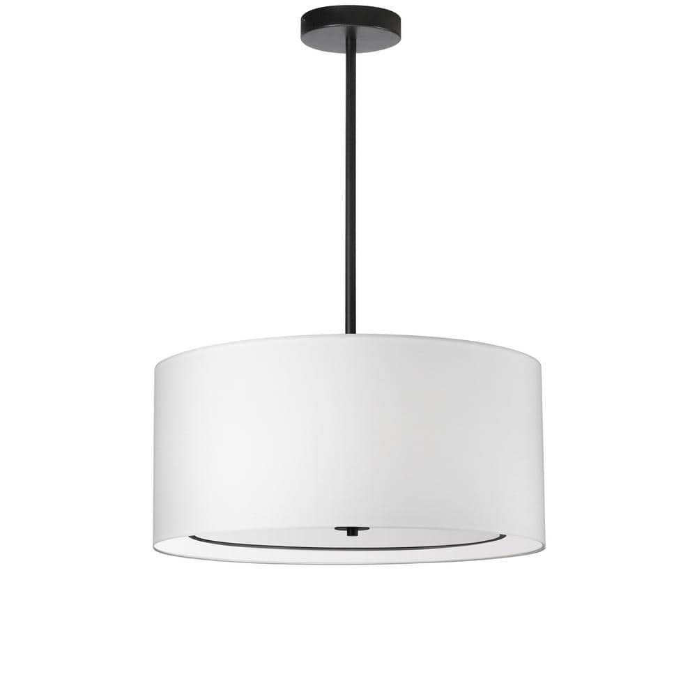 Porscha 4-Light Matte Black Shaded Pendant Light with White Fabric Shade