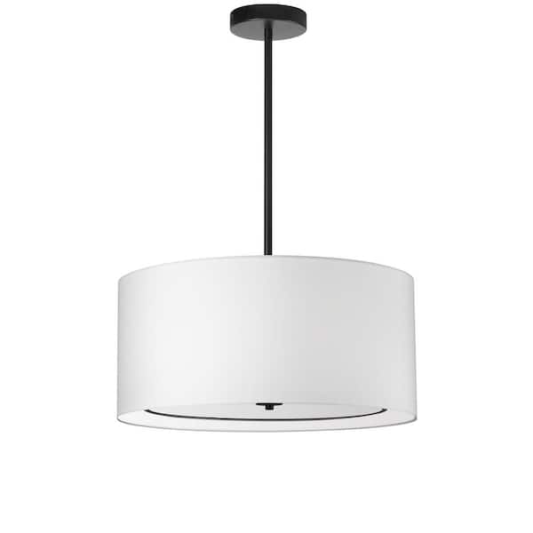 Porscha 4-Light Matte Black Shaded Pendant Light with White Fabric Shade
