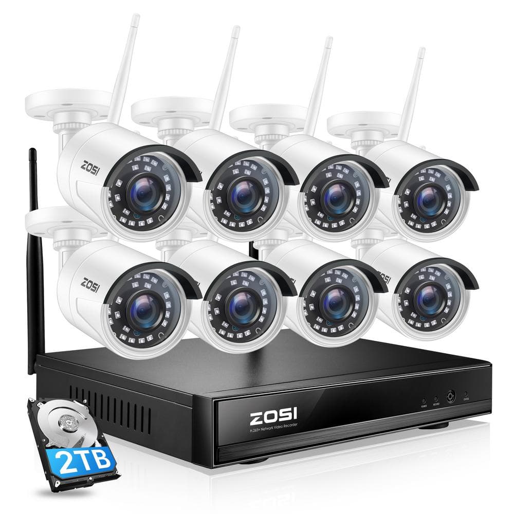 ZOSI 8-Channel 3MP 2K 2TB NVR Security Camera System with 8 Wireless Bullet Cameras