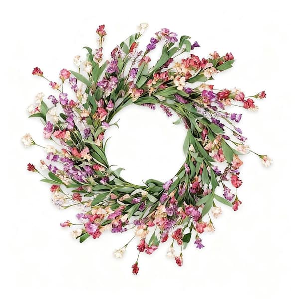 24 in. Red Orange Purple All Seasons Wreath for Indoor Outdoor Home Office Wall Window Wedding Farmhouse Decor