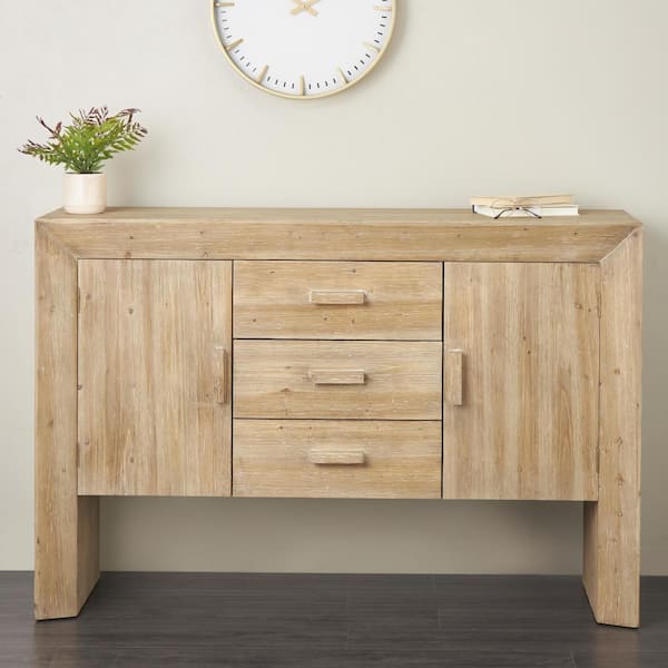 Litton Lane Brown Wood 59 in. x 40 in. Storage Sideboard with 2-Doors and 3 Drawers