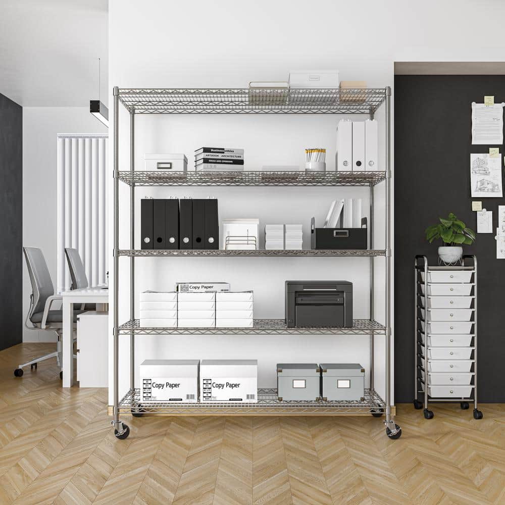 UltraDurable 5-Tier Steel Shelving with Wheels, 60" W x 24" D