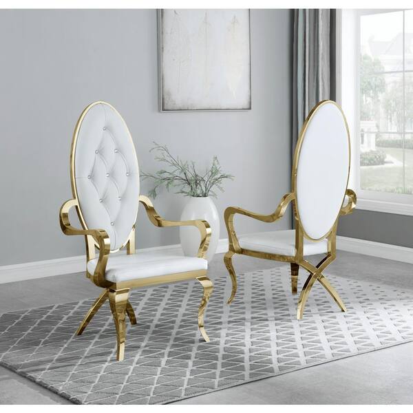 Best Quality Furniture Sally White Faux Leather Gold Stainless Steel Legs Side  Chairs (Set of 2) SC187 - The Home Depot