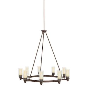 Circolo 36 in. 9-Light Olde Bronze Contemporary Shaded Circle Chandelier for Dining Room