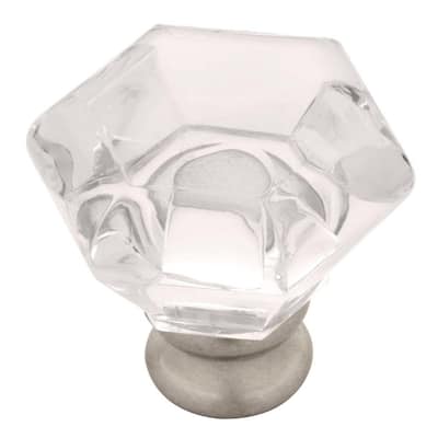 Modern Hexagon 1-1/4 in. (32mm) Satin Nickel and Clear Acrylic Cabinet Knob