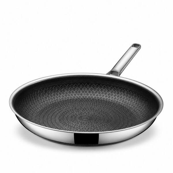 11.5 Inch Tri-Ply Stainless Steel Frying Pan with Hybrid Ceramic Nonstick Coating and Lid, Oven and Dishwasher Safe