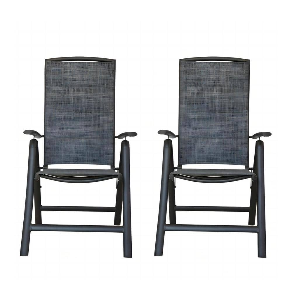 Dark Gray Aluminium Outdoor Dining Chair with Adjustable High Backrest (Set