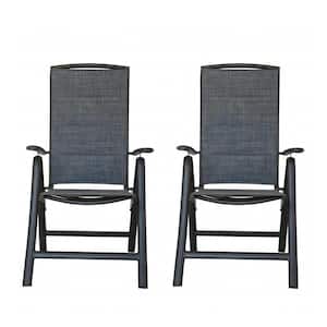 Dark Gray Aluminium Outdoor Dining Chair with Adjustable High Backrest (Set of 2)