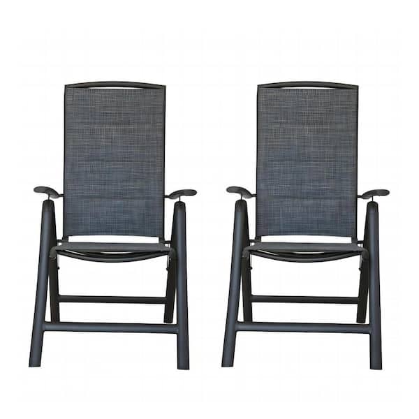 Unbranded Dark Gray Aluminium Outdoor Dining Chair with Adjustable High Backrest (Set of 2)