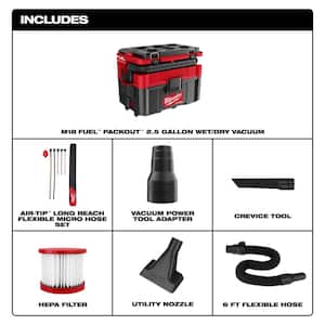 M18 FUEL PACKOUT Cordless 2.5 Gal Wet/Dry Vacuum w/AIR-TIP 1-1/4 in. - 2-1/2 in. (7-Piece) Long Reach Flexible Hose Set
