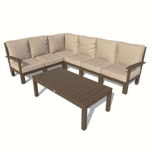 Highwood Bespoke Deep Seating 7-Piece Plastic Outdoor Sectional Set, Conversation Table with Cushions