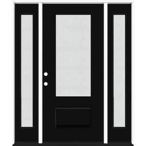 Legacy 68 in. W. x 80 in. 3/4 Lite Rain Glass RHIS Primed Black Finish Fiberglass Prehung Front Door with Db. 14 in. SL