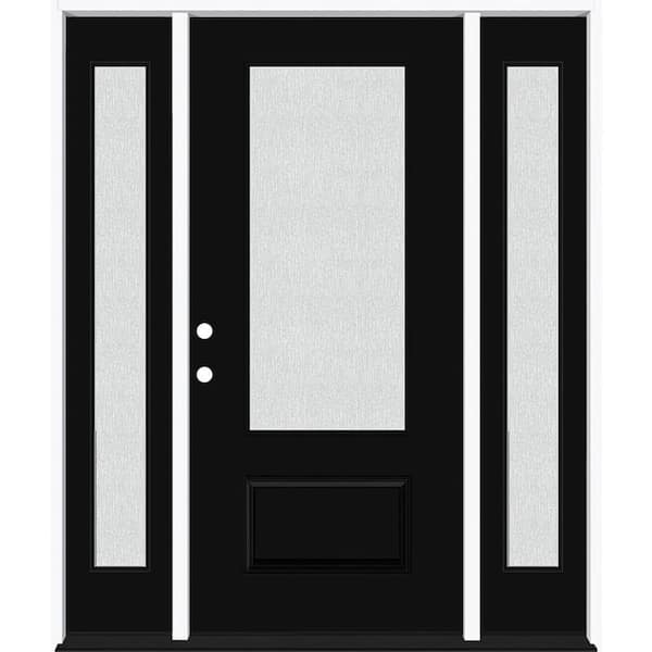 Steves & Sons Legacy 68 in. W. x 80 in. 3/4 Lite Rain Glass RHIS Primed Black Finish Fiberglass Prehung Front Door with Db. 14 in. SL