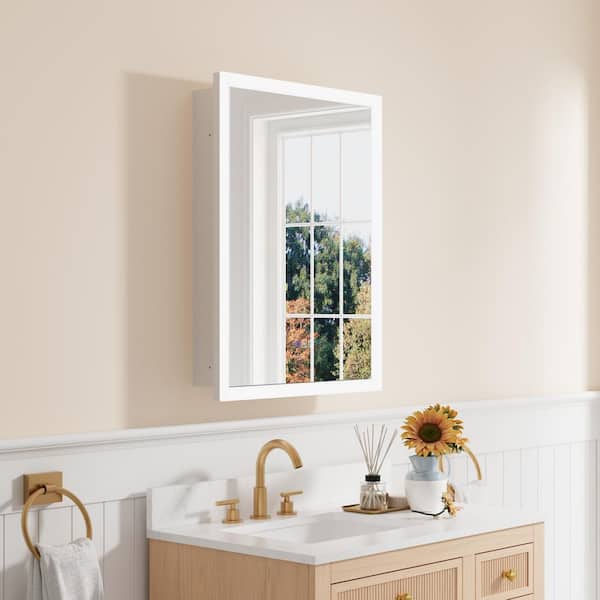 ANGELES HOME 24 in. W x 32 in. H Rectangular Aluminum Medicine Cabinet with Mirror, Anti-Fog, 3-Color, 3X Magnifier, Right Open