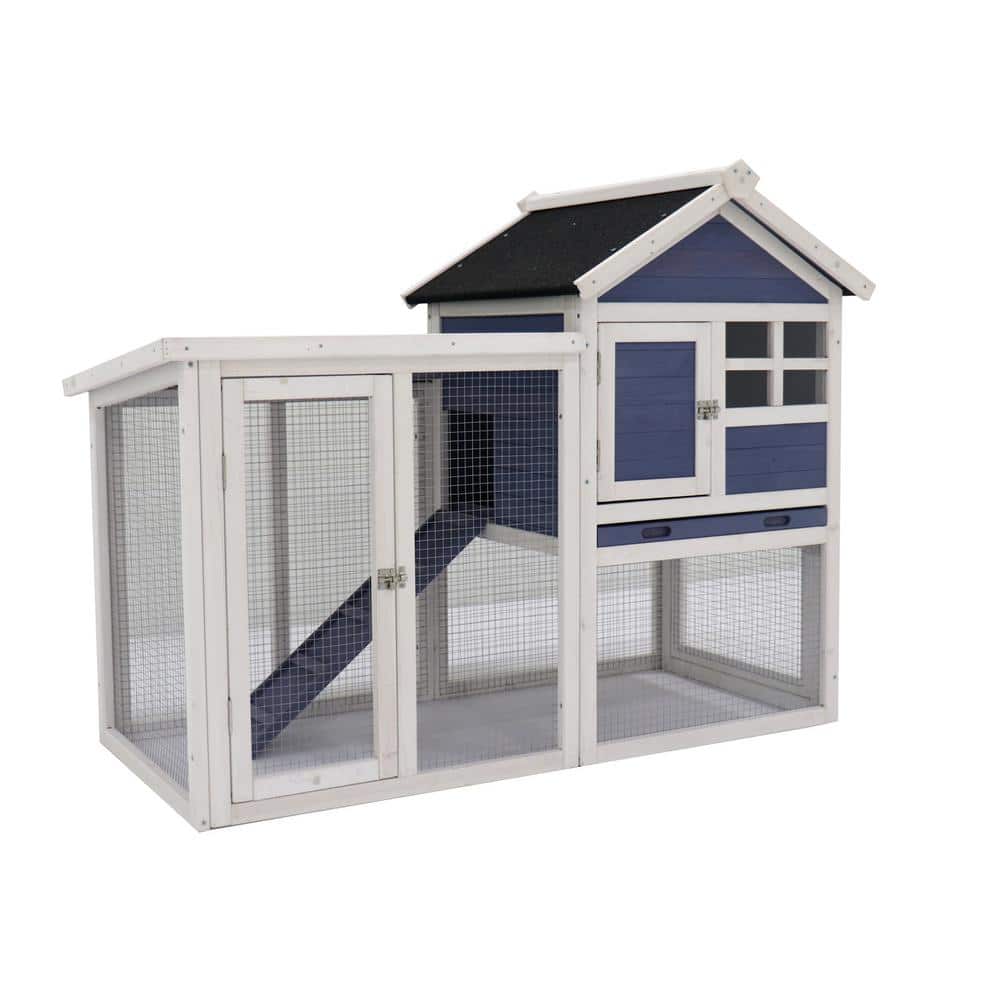 Blue Wooden Chicken Coop Hen House Rabbit Wood Hutch Poultry Cage Habitat