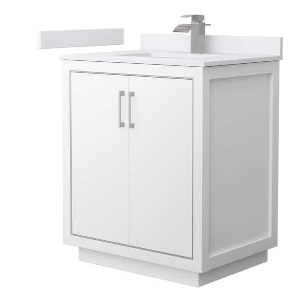 Wyndham Collection Icon 30 in. W x 22 in. D x 35 in. H Single Bath Vanity in White with White Cultured Marble Top