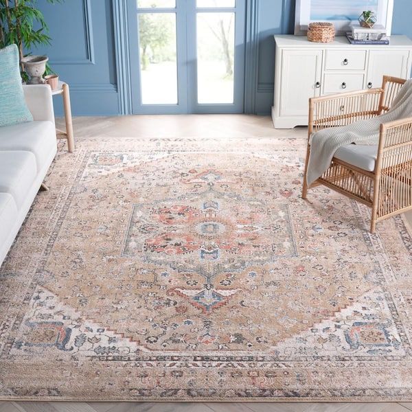 Cornelia 7 ft. x 7 ft. Gold Distressed Medallion square Area Rug