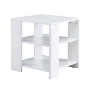 17.7 in. White Square Wood Side Table, Simple Style Design, End Table, Living Room Nightstand, Bedroom (3-Tier)
